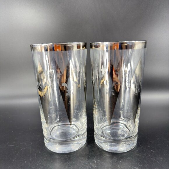 Dorothy Thorpe Silver Harlequin Diamond Fleur de Lis Glasses Highball Barware 4 - Picture 16 of 16